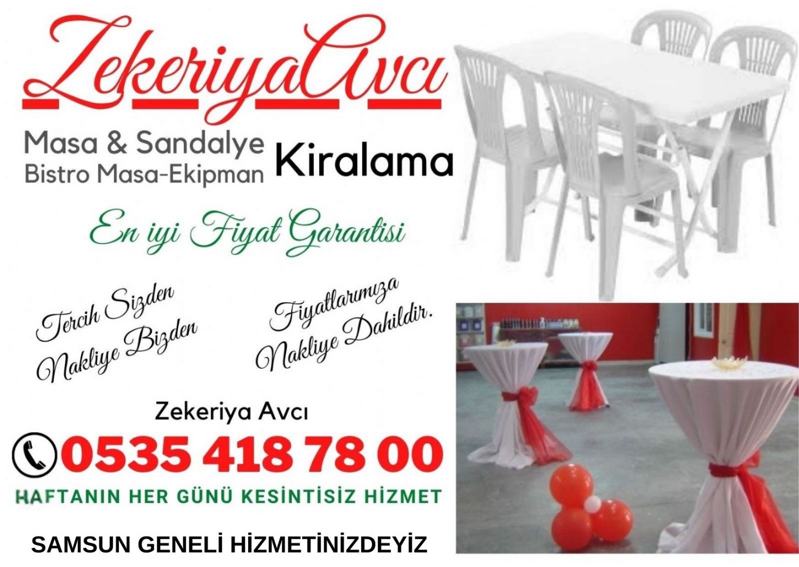 Tekkeköy Masa Sandalye Kiralama
